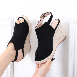 Sandales compensées en daim à bout ouvert pour femme avec bride de cheville à boucle, style espadrille plateforme, pour l'été et le quotidien - Product Image 3