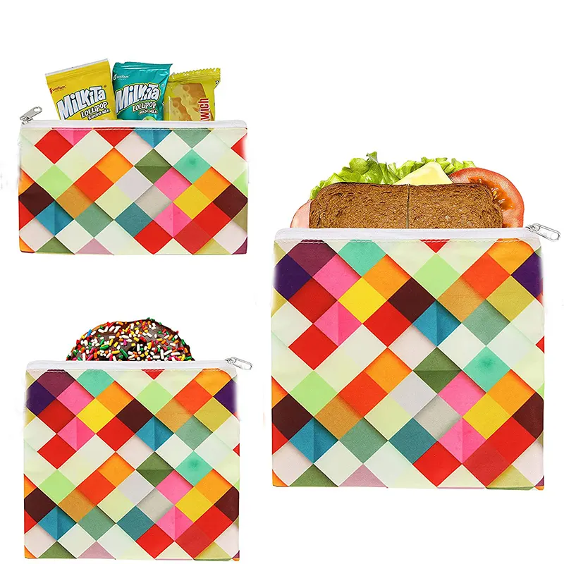 easy open snack packaging bags with zipper sandwich bag Eco-friendly and reusable snack bags with food-safe polyester lining