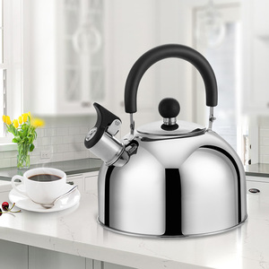 2.6QT Whistling Tea Kettle - Stainless Steel With Wood-Grain Handle (Induction Compatible