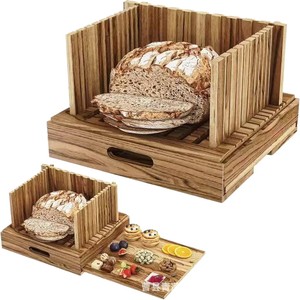 Cortador de pan de bambú con bandeja de almacenamiento, herramienta de cocina manual para cortar tostadas y pan, diseño ecológico - Product Image 1