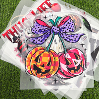 Transfer DTF Halloween Kustom yang Dapat Dicuci, Motif Tengkorak Gotik, Jaring Laba-laba, Kucing Hitam, dan Labu untuk Kaos, Hoodie, dan Pakaian