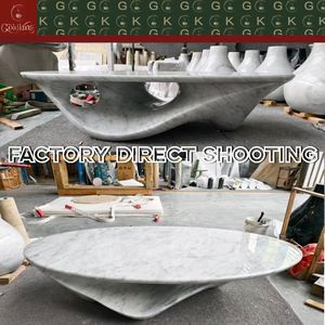 Table à manger en marbre blanc <span class=keywords><strong>Bianca</strong></span> Carrara GOLDKING, pierre naturelle, finition lustrée anti-décoloration, villas élégantes, restaurants gastronomiques - Product Image 4