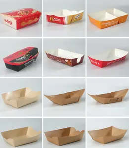 Hot Sale Kraft Paper French Fries And Fried Chicken Box Boat Shape Box
