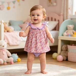 GBO0507 RTS Ensemble sans manches pour petite fille, imprimé fleurs violettes, tenues pour enfants, vente en gros - Product Image 1