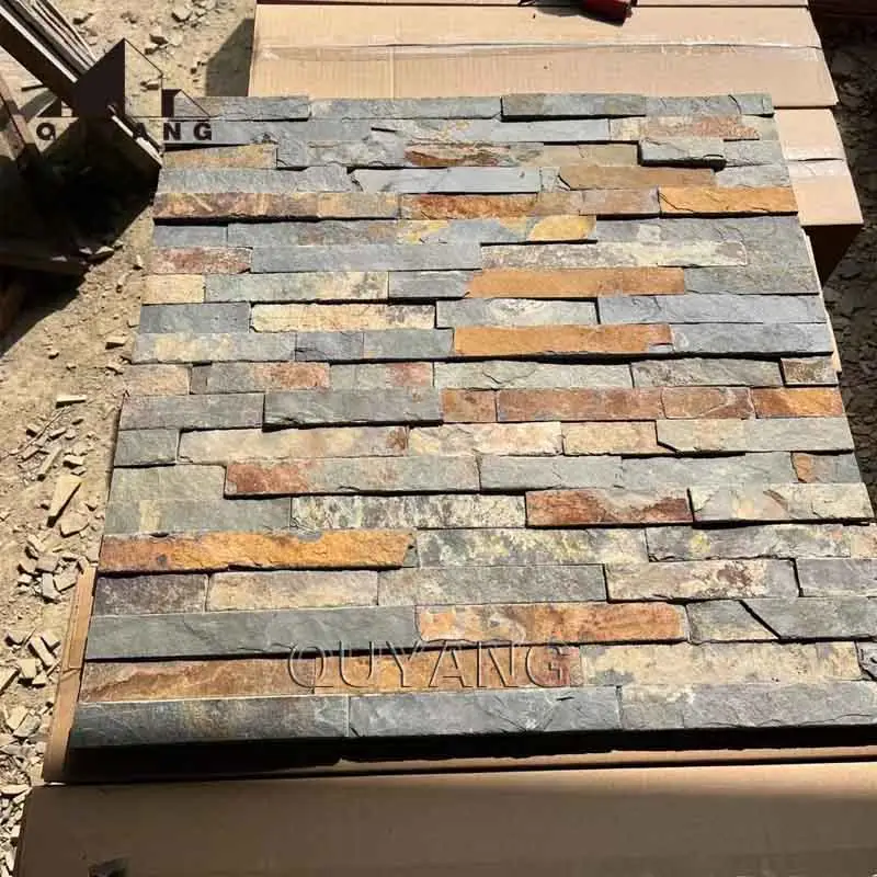 QUYANG Wall Decoration Quartzite Natural Stone Dry Stack Stone Veneer Wall Cladding Tiles Rusty Culture Stone