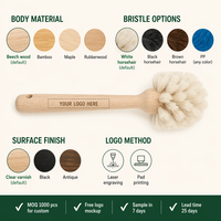 Brosse de nettoyage de cuisine en crin de cheval naturel, manche en bois de hêtre, brosse à poils ronds pour bouteilles, vases, tasses