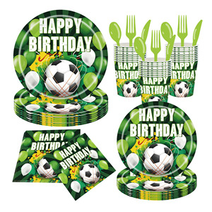 Juego de Artículos para Fiesta Temática de Fútbol, Platos, Vasos y Servilletas de Papel con Diseño de Feliz Cumpleaños de Fútbol para Decoración de Fiestas Infantiles - Product Image 1