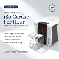 Imprimante de cartes d'identité recto simple Evolis Zenius 2, imprimante de badges PVC CR80 pour l'impression de cartes d'employé, d'étudiant et de carte de membre