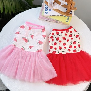 Robe tutu en coton pour animaux de compagnie avec motif fraise rouge et rose pour chats et chiens, vêtements printemps-été - Product Image 2