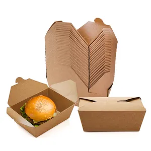 Customized Luxury Kraft Paper Take out Food Packaging Box Food Grade Recyclable Cake Doughnut Salad Box with custom logo size