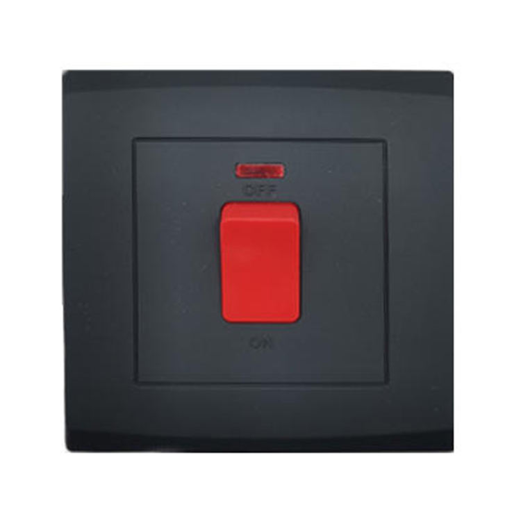 Home Decoration 3 Pin 13A Black British Standard 250V Power Home Electrical Wall Socket Switch With Indicator