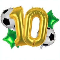 Ballons de football Kwuz numéro 10 pour décorations de fête d'anniversaire 10 ans, en aluminium doré Mylar avec paille et ruban - Thème