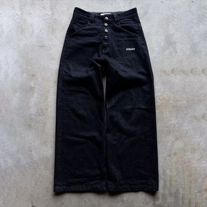 Jeans Premium Personalizados de Mezclilla Cruda Japonesa para Hombre, Diseño con Botones, Borde Rojo, 100% Algodón, Jeans Holgados de Mezclilla Cruda - Product Image 1