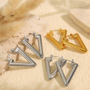 Pendientes geométricos de aleación de zinc con forma de triángulo invertido, color plateado y dorado, para fiesta, moda, para mujer, EH166 - Product Image 1