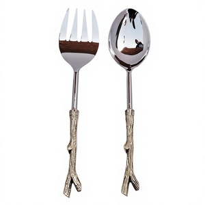 Ensemble cuillère-fourchette écologique le plus vendu, compatible lave-vaisselle, manche en résine, service à salade plaqué or, couverts en acier inoxydable Royal - Product Image 1