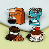 Vente flash : Badges 'Coffee Time', 'Bread', 'Coffee Beans', 'Coffee Machine', 'Grinder' en émail et métal pour sac à dos, chapeau, revers et broches