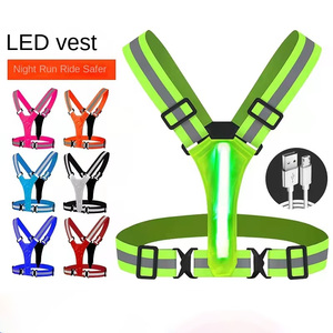 三级可调发光二极管反光跑步背心USB充电电缆充电带弹性安全服 - Product Image 1