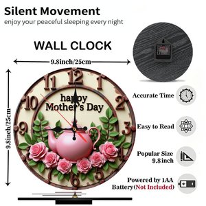 Round Wooden Wall <b>Clock</b> 25Cm Thickened Frame Silent Non Ticking Home Hotel Decor <b>Clock</b> - Product Image 2