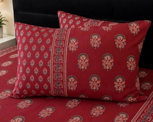 <b>King</b> <b>Size</b> Floral Cotton <b>Sheet</b> Set Red Botanical Bed Linen Soft Cotton Bedsheet Bedroom Decor Flat <b>Sheet</b> with Pillow Cover - Product Image 4