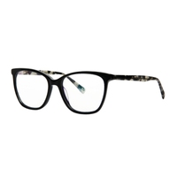Nueva Montura de Gafas Ópticas Cuadradas de Acetato, Montura Negra, Patillas con Diseño de Carey, Diseño Unisex Moderno para Todas las Formas de Rostro RS2401