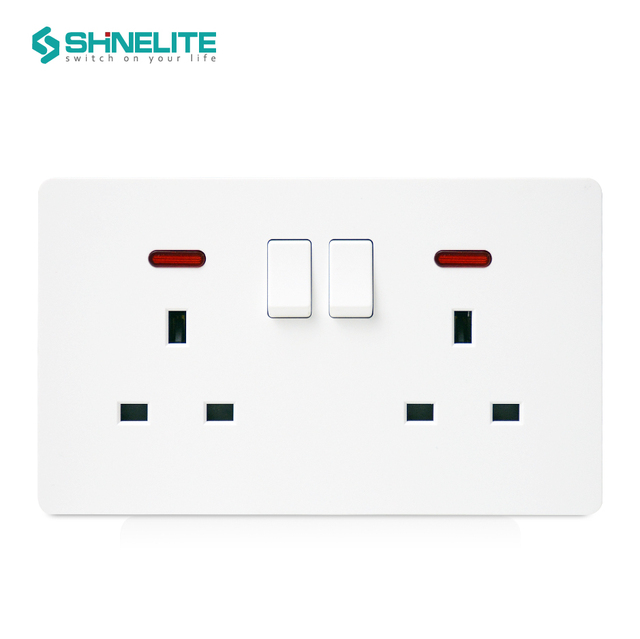 2026 New Design Slim 13A UK BS Wall Switches and Sockets 2 Gang Switch Socket