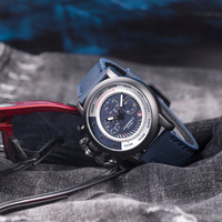 Montres numériques à quartz en alliage, trois fuseaux horaires, avec bracelet en cuir, résistantes à l'eau et cadran en verre, fabrication OEM