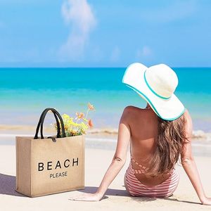 <span class=keywords><strong>Borsa</strong></span> Grande <span class=keywords><strong>da</strong></span> Spiaggia in <span class=keywords><strong>Juta</strong></span> Impermeabile Ecologica Riutilizzabile per Picnic, Shopping, Viaggi e Regali - Product Image 6