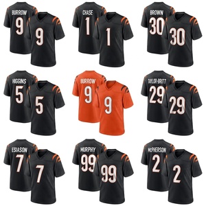 Vente en gros de maillots de football américain cousus Cincinnati Bengal noirs # 1 Ja'Marr Chase # 9 <span class=keywords><strong>Joe</strong></span> Burrow # Maillot de football 5 Tee Higgins - Product Image 1