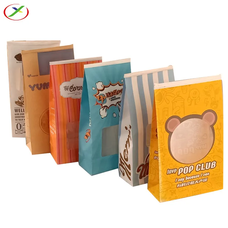 Custom Logo Printed Stand Up Oil Proof Kraft Paper Popcorn Chips Package popcorn bags