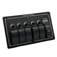 Panneau de commutation à bascule 6 interrupteurs en aluminium noir pré-câblé avec indicateur LED rouge, disjoncteur et prise voltmètre pour applications marines