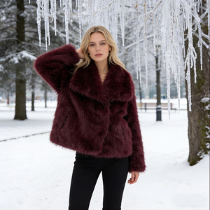 Cappotto Casual da donna alla moda con risvolto retrò a maniche lunghe autunno <span class=keywords><strong>inverno</strong></span> caldo antivento in pelliccia sintetica spessa fornitura di ODM - Product Image 4