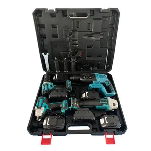 PEXCRAFT Cordless Electric Power Took Kit 4 piece Electric Hammer, Angle grinder, drills, Wrench with Lithium Battery