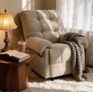 Modern Camel Recliner <b>Chair</b> Overstuffed Armchair Manual Recliner Massage Living Room Seating Reading <b>Chair</b> <b>Padded</b> Footrest - Product Image 2