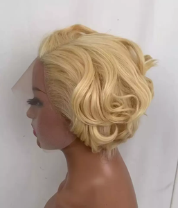 Peluca de Cabello Humano <span class=keywords><strong>Afro</strong></span> Rizado con Frente de Encaje 13x4, Doble Trama, Estilo BOB, Rubio 613, Corta, Tipo Pixie - Product Image 4