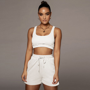 Chất Lượng Cao 2023 Phụ Nữ Thể Thao Thiết Lập Rắn Màu Áo Ngực Quần Short Hai Mảnh Thiết Lập - Product Image 1