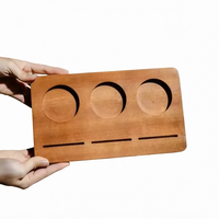 Plateau de dégustation de café en bois avec 3 emplacements pour tasses et fentes pour cartes, plateau de service pour dégustation de café en café