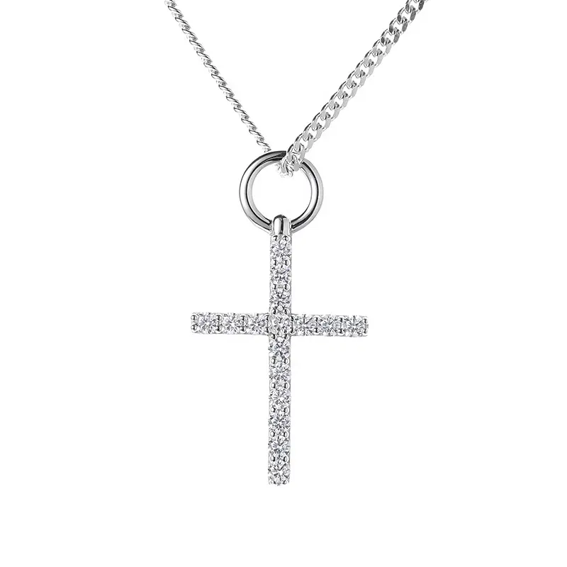 Fabriek Fijne Sieraden 925 Sterling Zilver Iced Out Elegante D Kleur Moissanite Kruis Hanger Ketting Vrouwen Mannen