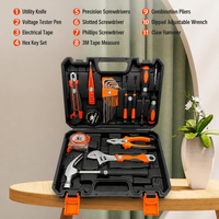 Ensemble d'outils ménagers de 20 pièces avec pinces multifonctions, marteau à griffes, clé à molette réglable, ruban à mesurer de 3 m, couteau utilitaire, étui