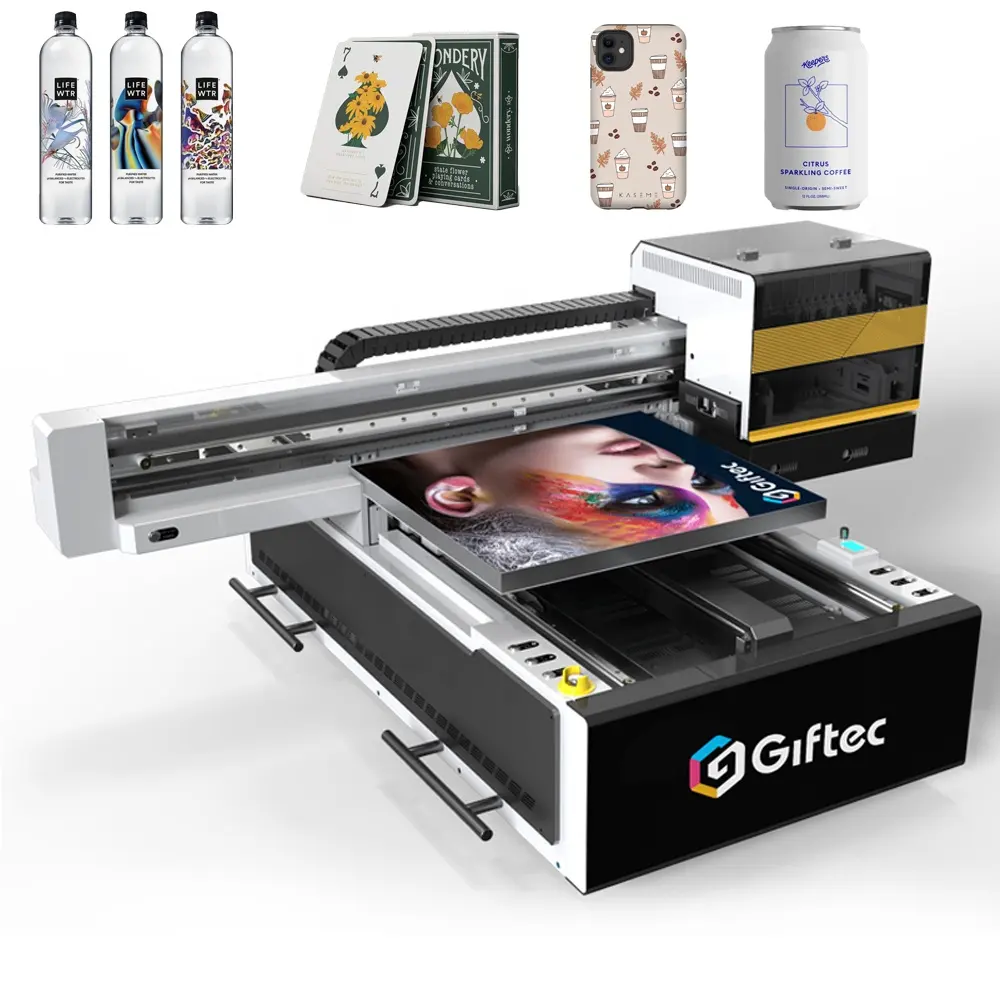 Impresora plana UV digital Giftec fácil de operar de 60cm con máquina de impresión de software gratuito botella de póquer caja móvil impresión de inyección de tinta