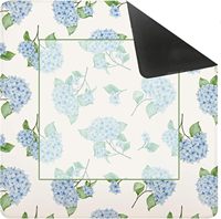 Alas Mahjong Anti Selip Bermotif Bunga untuk Meja, Taplak Meja Katun Tebal untuk Permainan Kartu Poker, Domino, dan Permainan Ubin, Desain Hydrangea Biru