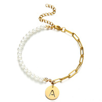 Femmes Filles Perle Bijoux En Acier Inoxydable Imité Perle Chaîne 26 Lettre Alphabet Initiale Nom Bracelet