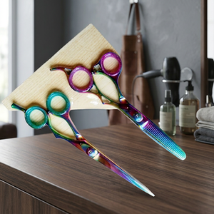 Ciseaux de coiffure professionnels ASAP de 6 pouces en acier inoxydable, écologiques, à manche moyen, revêtement couleur arc-en-ciel, pour droitiers, lames droites - Product Image 3
