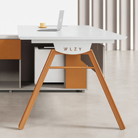 Bureau de direction en forme de L, robuste, avec pieds en métal, armoire de rangement latérale multifonctionnelle pour l'espace de travail du directeur