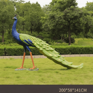 Tuinsimulatie Pauw Fiberglass Sculptuur - Huishoudelijk product Vogelornament voor huisdecoratie - Product Image 3