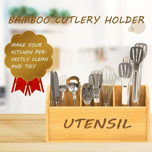 Boîte de rangement pour ustensiles de cuisine en bois, organisateur de bureau en bois massif, style scandinave - Product Image 4