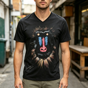 Camiseta Casual con Estampado de Animales Personalizable, Camiseta de Manga Corta con Estampado Gráfico de Babuino, Camiseta <span class=keywords><strong>Negra</strong></span> con Cuello en <span class=keywords><strong>V</strong></span> para Hombre - Product Image 1