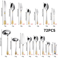 Ensemble de 72/84 pièces de couverts russes plaqués or, en acier inoxydable, couteau, fourchette, cuillère à soupe, coffret cadeau