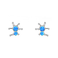 <strong>Best</strong>-<strong>Selling</strong> Brass Bohemian Christian Blue Opal Molecule Stud <strong>Earrings</strong> | Minimalist Geometric Silver Plated Jewelry <strong>Bulk</strong> Supply