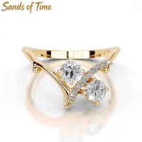 Bague ouverte ajustable en argent sterling 925 avec moissanite taille ronde Chevron moderne, production sur mesure pour femmes