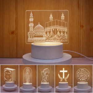 Lampe d'ambiance LED en acrylique Ramadan, inspirée du <span class=keywords><strong>Coran</strong></span>, illusion 3D, veilleuse intelligente pour coin de prière de l'Aïd, décoration intérieure, accent de foi - Product Image 1